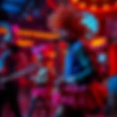 Spectacle of performance at Atomic Saloon showcasing vibrant costumes and lively atmosphere