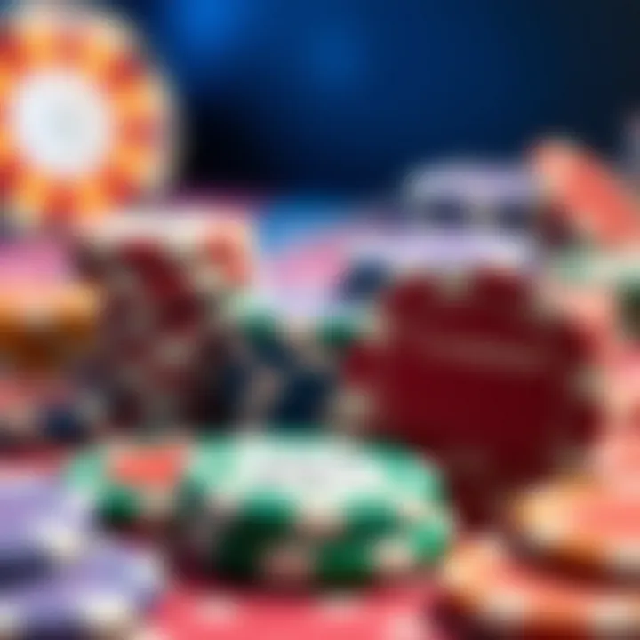 A collection of classic casino chips showcasing various colors and denominations