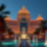 Stunning view of the Dubai Palace Casino's architecture at dusk