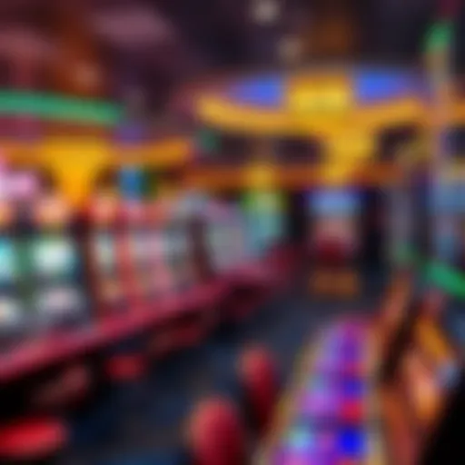 A vibrant casino scene showcasing gaming tables and slot machines