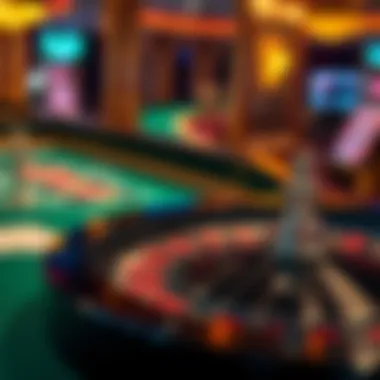 A roulette table with vibrant colors and a spinning wheel highlighting the thrill of chance.