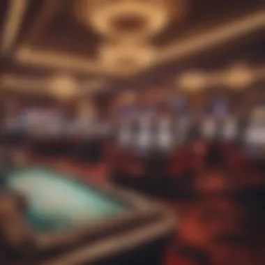 Interior shot of a casino floor with various gaming tables and slot machines in action