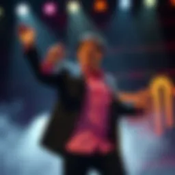 A captivating moment from Donny Osmond's Las Vegas performance showcasing his dynamic stage presence