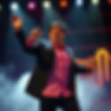 A captivating moment from Donny Osmond's Las Vegas performance showcasing his dynamic stage presence