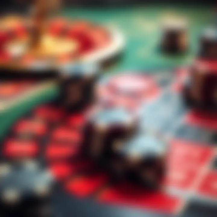 Close-up of roulette chips and betting layout