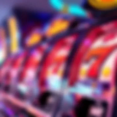 A close-up view of slot reels spinning with vibrant graphics