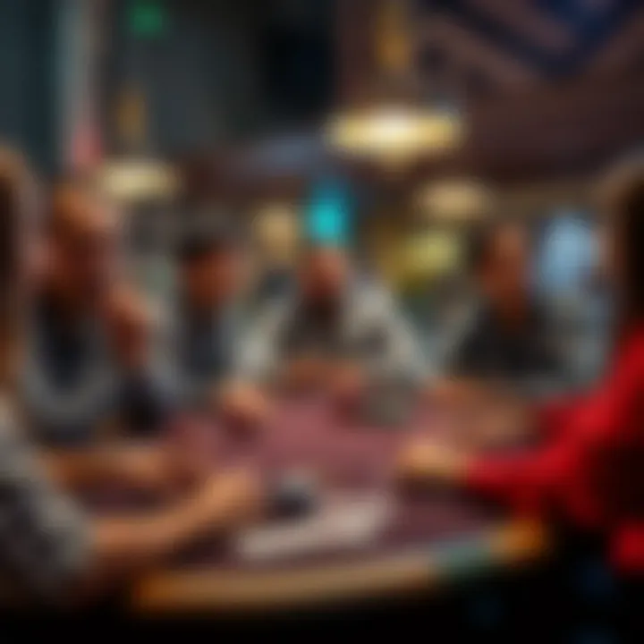 A diverse group of players engaged in a lively poker game.