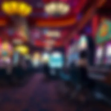 A traditional casino setting with vibrant slot machines and eager players