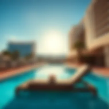 Stunning pool area with lounging chairs under the sun