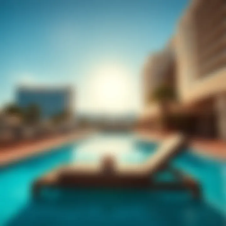 Stunning pool area with lounging chairs under the sun