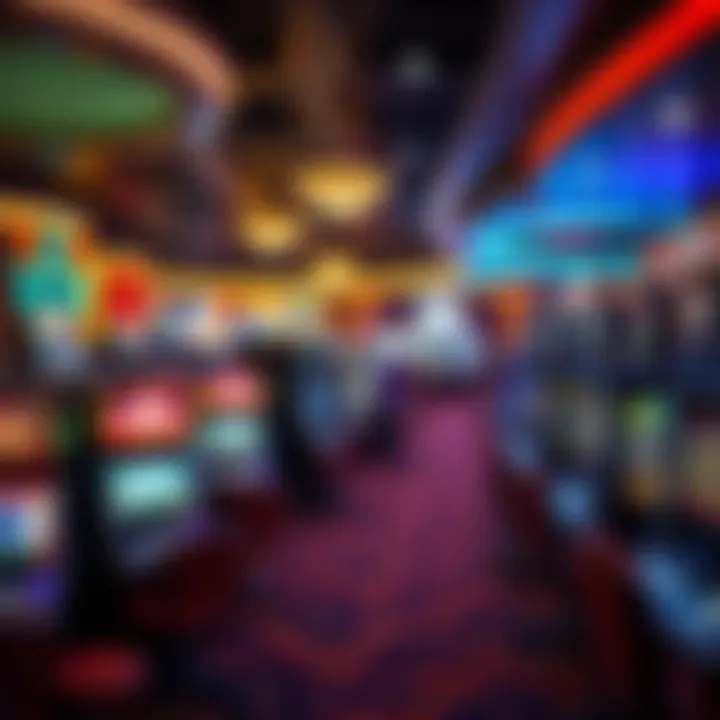 Inside view of a bustling casino floor filled with gaming machines and tables