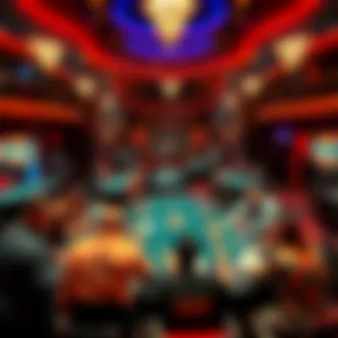 Aerial view of a vibrant poker tournament in action