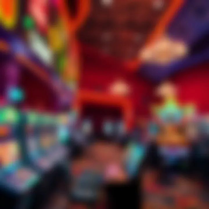 A vibrant gaming area juxtaposed with a theater setting