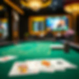 A digital poker table featuring various card designs