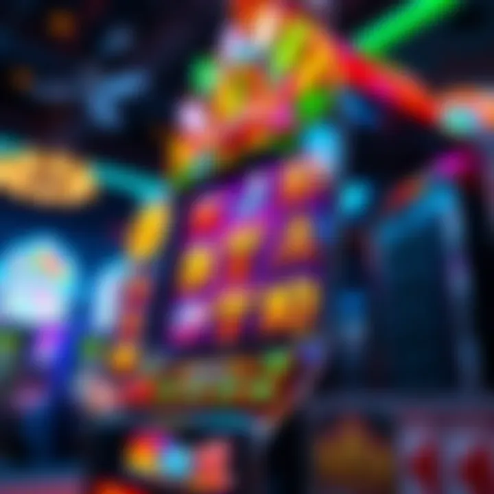 A colorful online slot machine interface showcasing vibrant graphics and themes