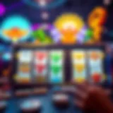 A vibrant online slot game interface featuring various symbols and reels in action.