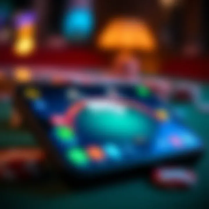 Poker App Interface on Smartphone A close-up of a smartphone displaying a popular poker app interface