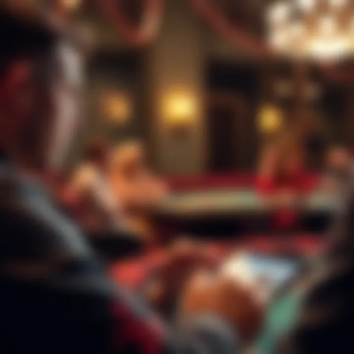 Strategizing in Online Poker Game A person strategizing while playing poker on a tablet with friends online