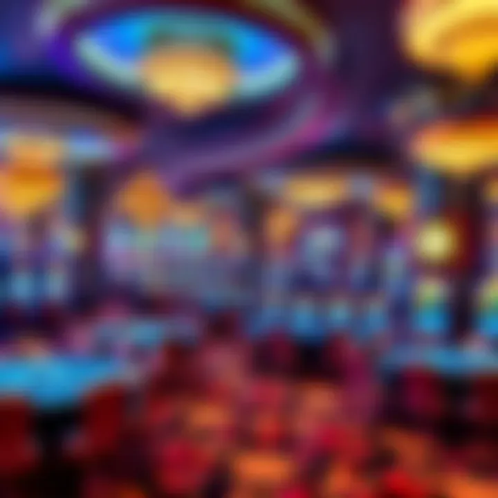 Interior of a vibrant casino floor with gaming tables and vibrant decor