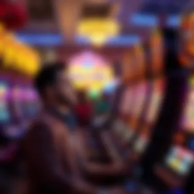 A strategic player contemplating their next move while sitting at a slot machine.