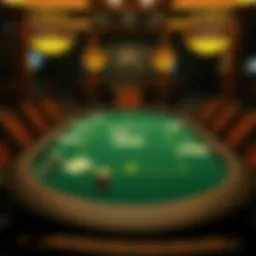 An overview of a Texas Hold'em tournament table set for play