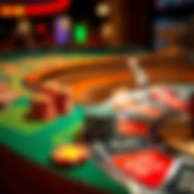 Close-up of a roulette table with chips placed strategically