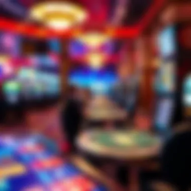 Luxurious casino interior showcasing vibrant decor and gaming tables
