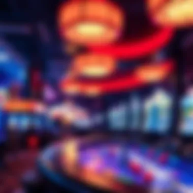 Interior view of a vibrant casino with gaming tables