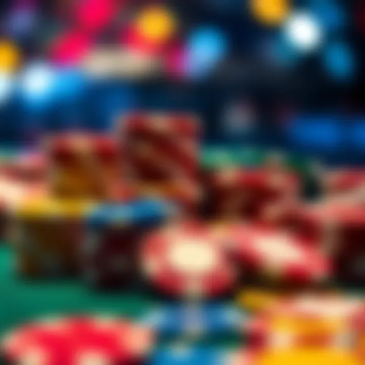 A close-up of colorful casino gaming chips