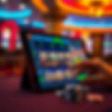 A high-tech online gambling interface displayed on a tablet