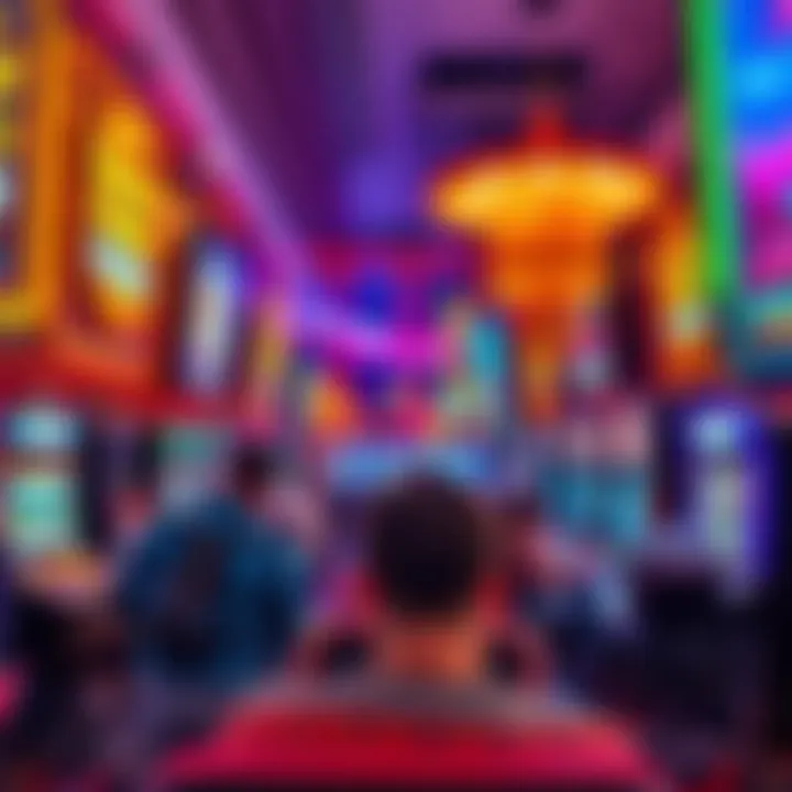 Interior view bustling with visitors engaging in various games