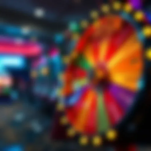 An engaging visual representation of a spinning wheel filled with cash prizes.