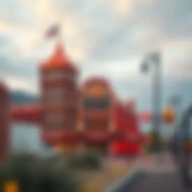 Architectural design of a casino reflecting railroad heritage