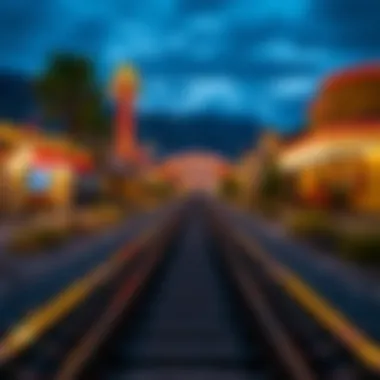 Scenic view of a railroad track leading to a casino