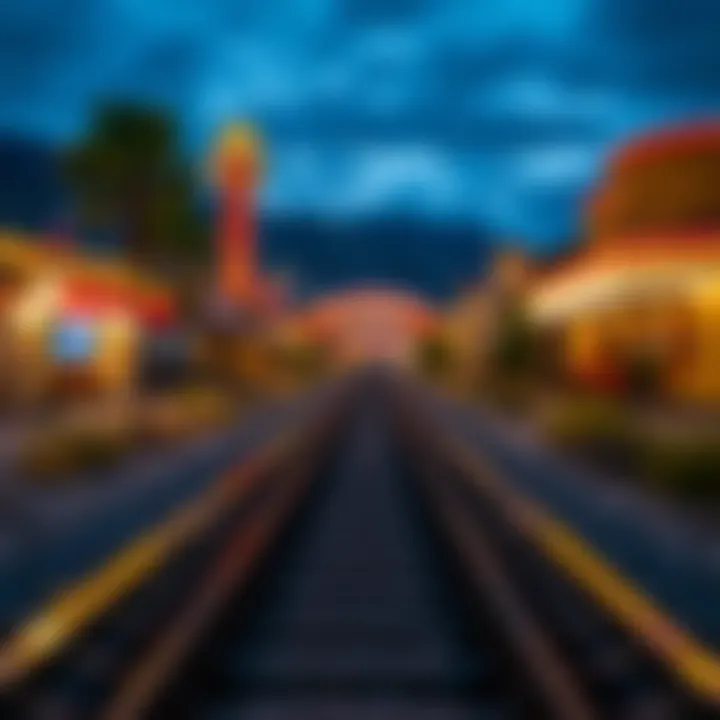 Scenic view of a railroad track leading to a casino