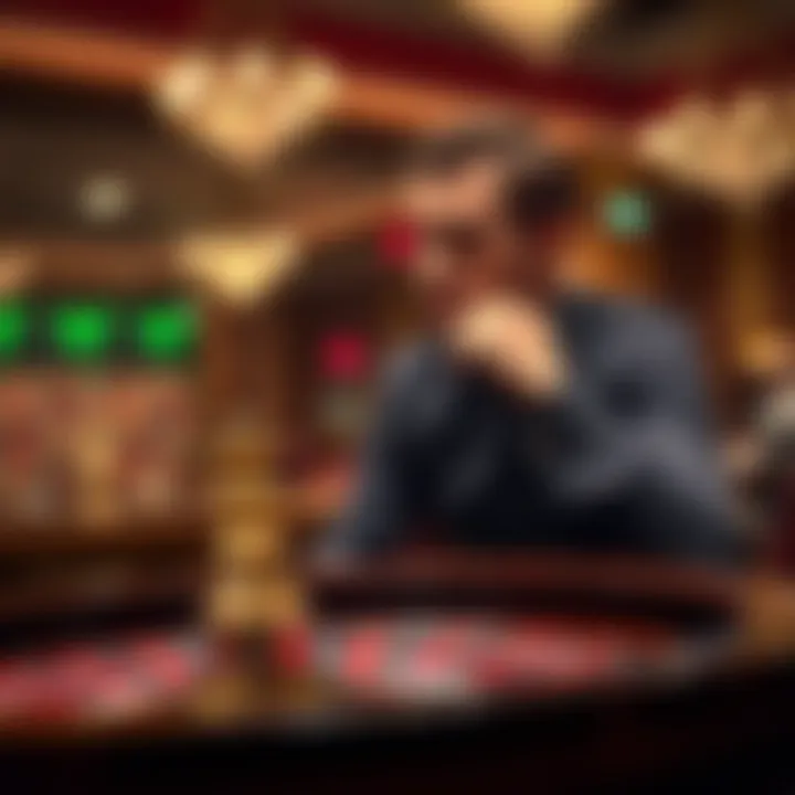 Strategic Consideration in Roulette A thoughtful individual contemplating their next move at a roulette table