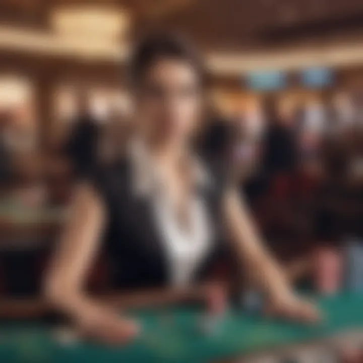 A professional female dealer confidently managing a game at a casino table.