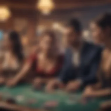 A vibrant scene of players engaging at a blackjack table, illustrating camaraderie and competition.