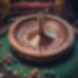 A detailed view of a roulette wheel in action, showcasing the vibrant colors and exciting atmosphere of a casino.