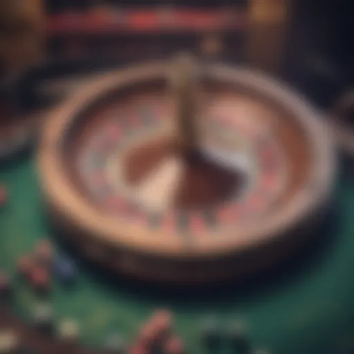 A detailed view of a roulette wheel in action, showcasing the vibrant colors and exciting atmosphere of a casino.