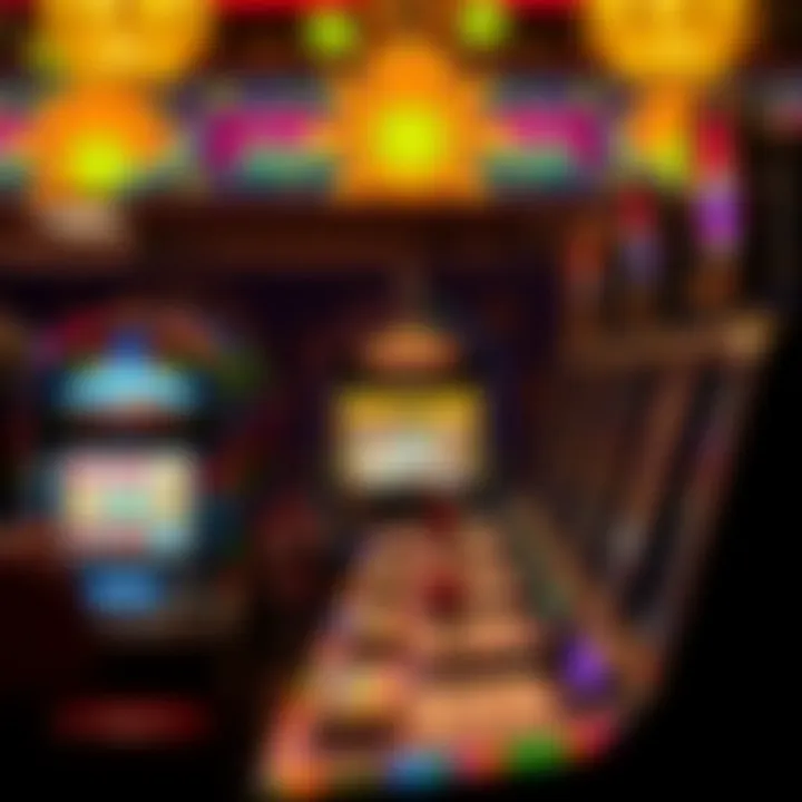 A dazzling display of colorful slot machines showcasing various jackpot themes