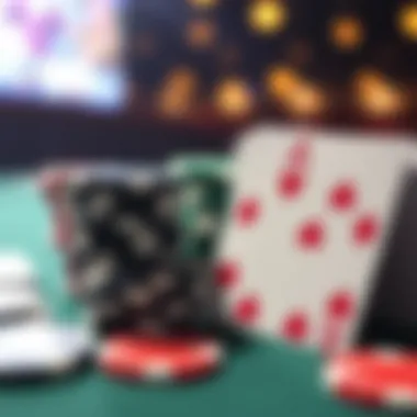 Poker Chips and Cards: The Essence of Tournament Play Close-up of poker chips and cards on a table during a tournament