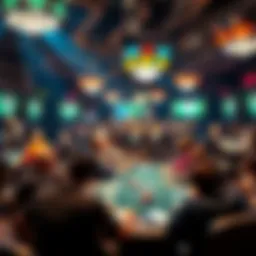 A panoramic view of a high-stakes poker tournament