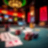 A vibrant poker table with cards and chips