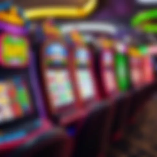 Colorful slot machine display with vibrant designs