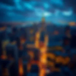 Aerial view of New York City skyline at night