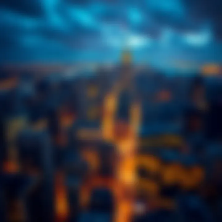 Aerial view of New York City skyline at night