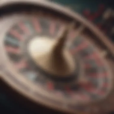 A detailed view of a roulette wheel showcasing its numbers and colors.