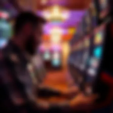 A close-up view of a player engaging with a slot machine
