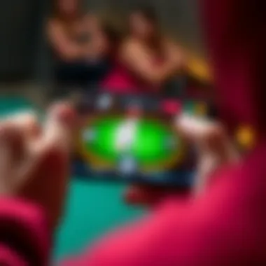 Close-up of a smartphone displaying a poker game